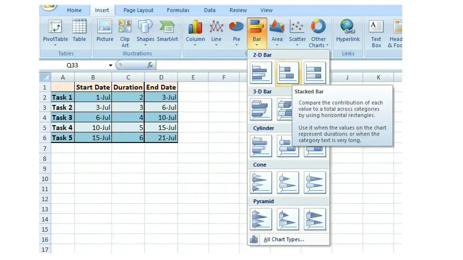 how to create gantt chart in excel